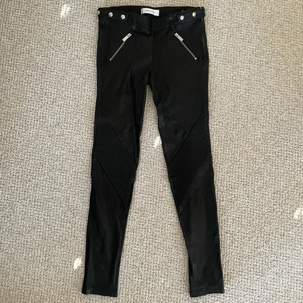 ASH Black Genuine Leather Biker Pants, Euro sz 40